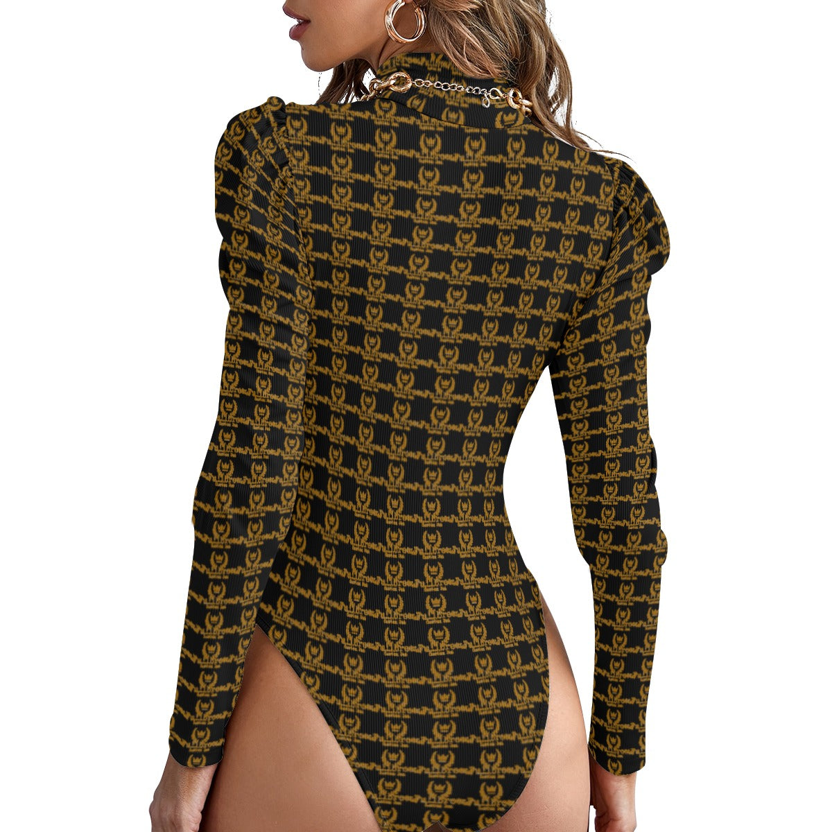 kokorepublic    Women's Turtleneck Bodysuit With Puff Sleeve