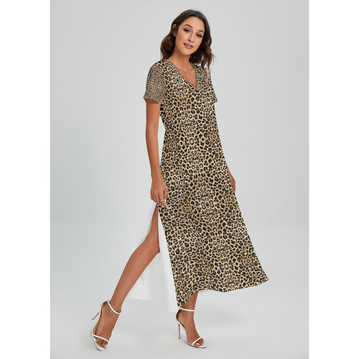 kokorepublic Print Women's V-neck Dress With Side Slit