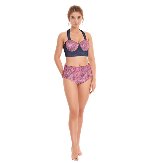 Kokorepublic  Print Women's Swimsuit Set With Halter