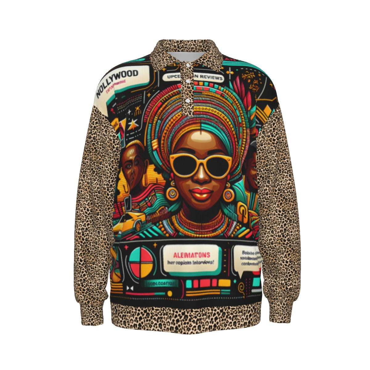 kokorepublic Print Unisex Lapel Collar Sweater