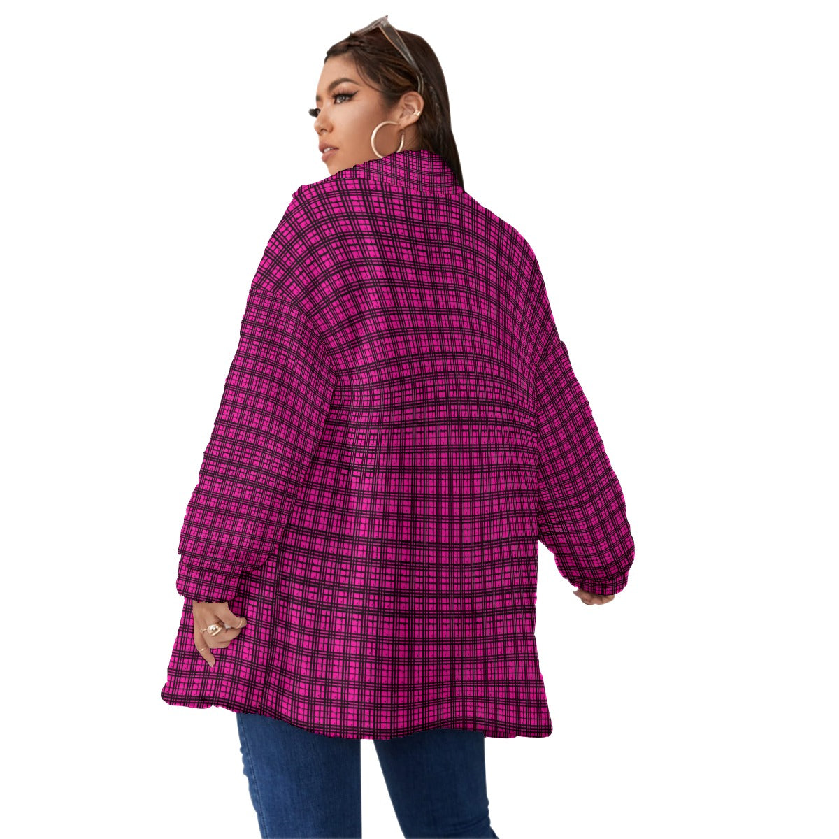kokorepublicboutique Print Unisex Borg Fleece Stand-up Collar Coat With Zipper Closure(Plus Size)