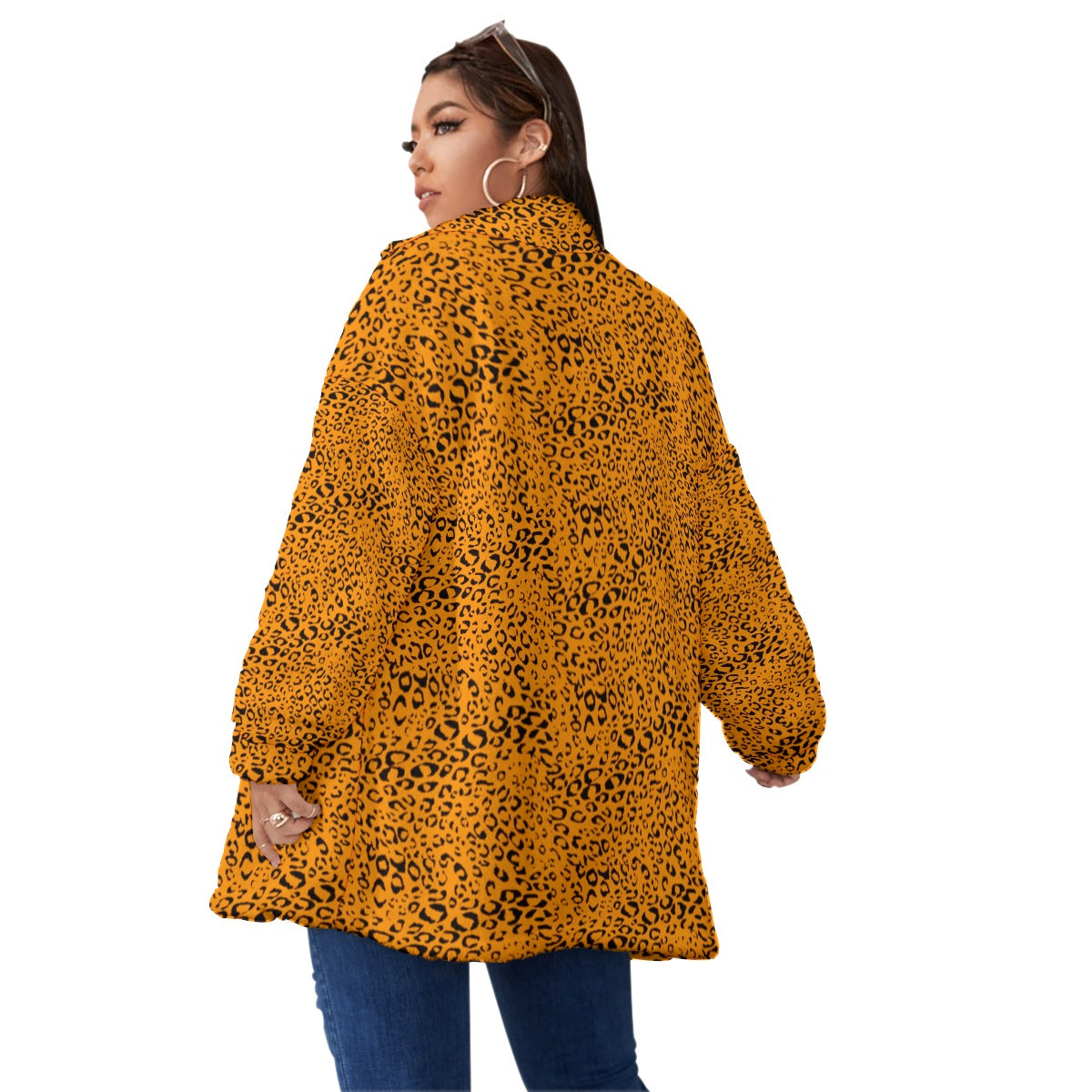 Kokorepublic Print Unisex Borg Fleece Stand-up Collar Coat With Zipper Closure(Plus Size)