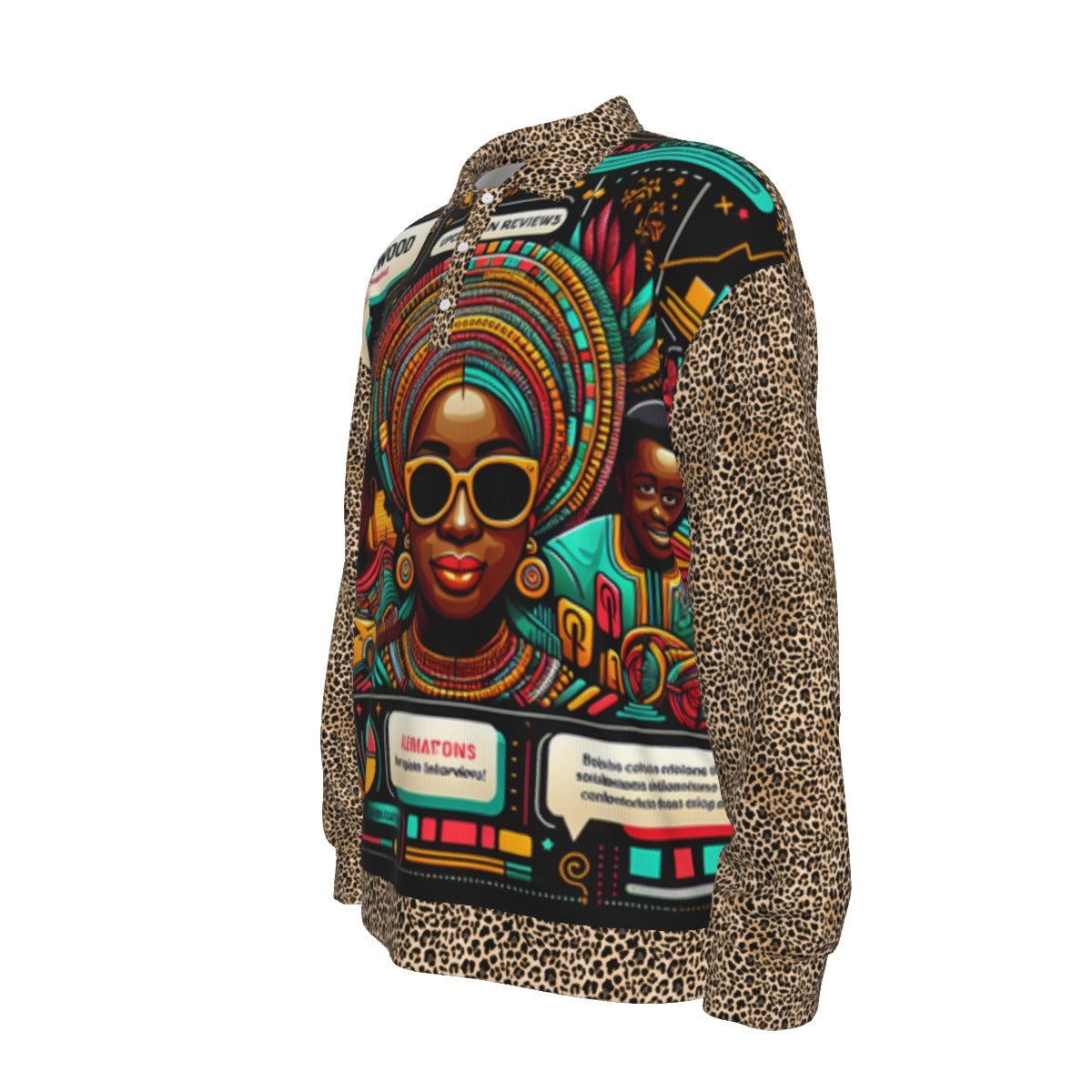 kokorepublic Print Unisex Lapel Collar Sweater