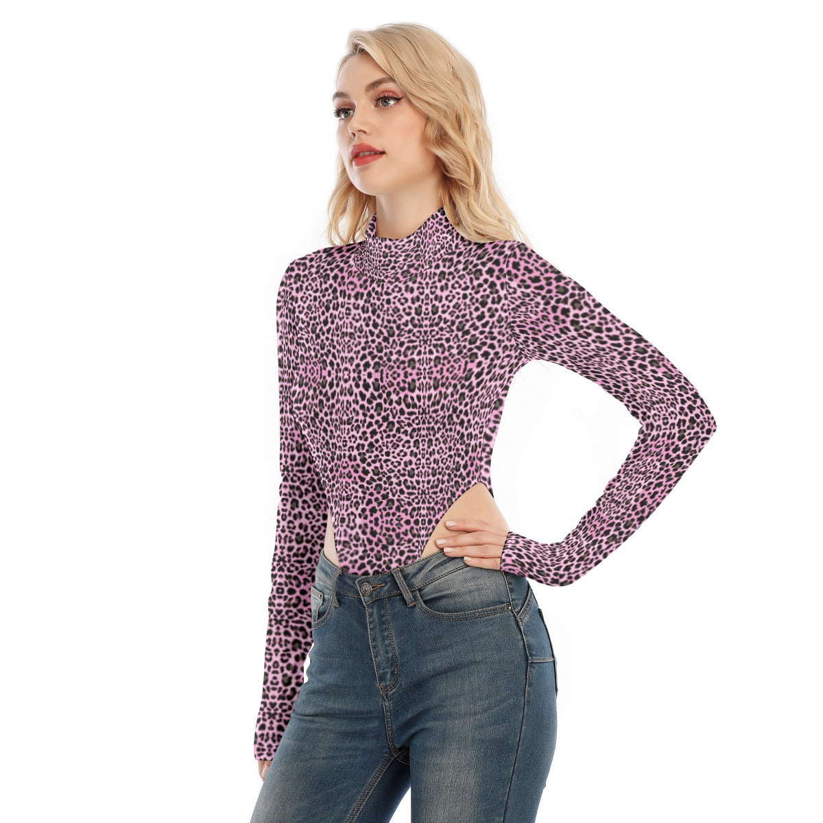 All-Over Print Women's Turtleneck Long Sleeve Jumpsuits