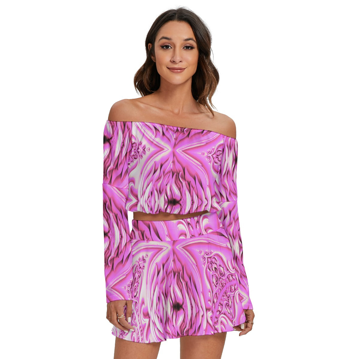 Kokorepublic  Print Women's Off-shoulder Top And Skirt Set