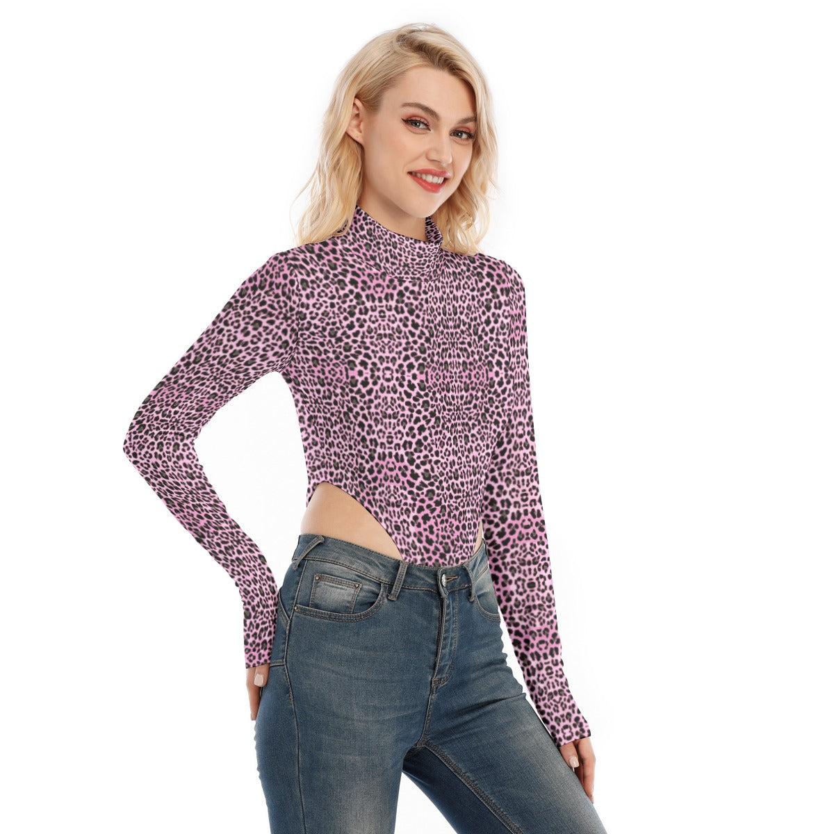 All-Over Print Women's Turtleneck Long Sleeve Jumpsuits