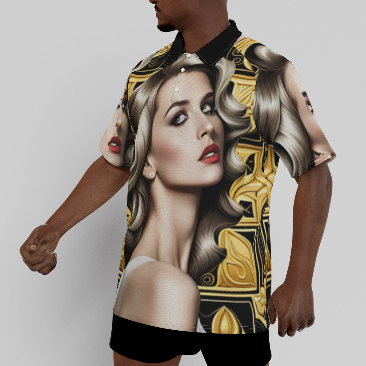 kokorepublic  print Men's Short Sleeve Polo Shirt With Button Closure