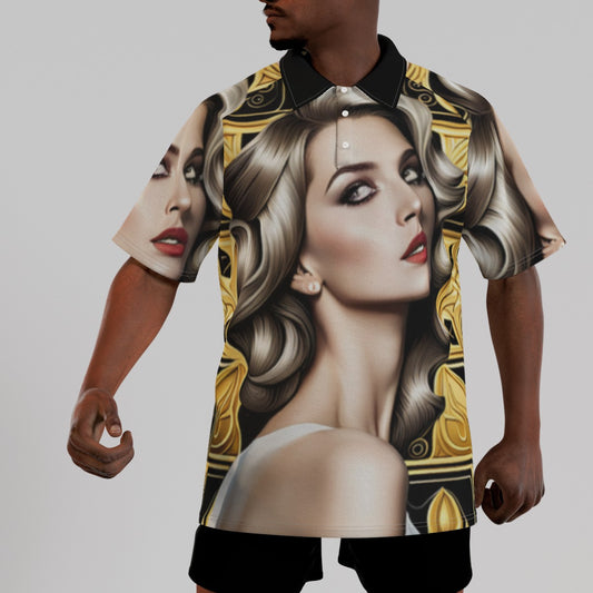 kokorepublic  print Men's Short Sleeve Polo Shirt With Button Closure
