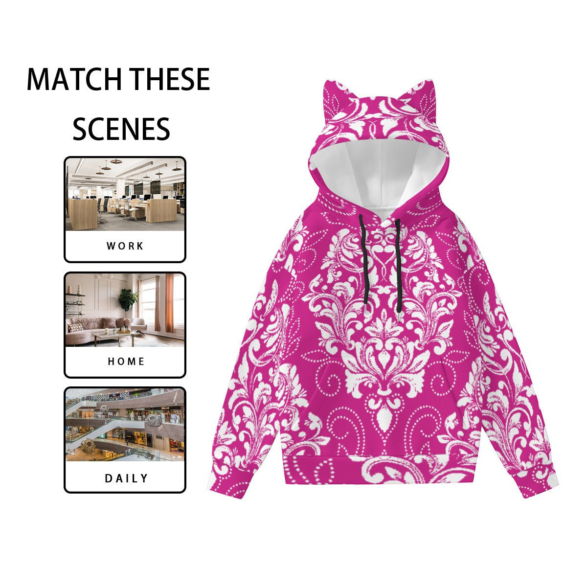 All-Over Print Women’s Hoodie With Decorative Ears