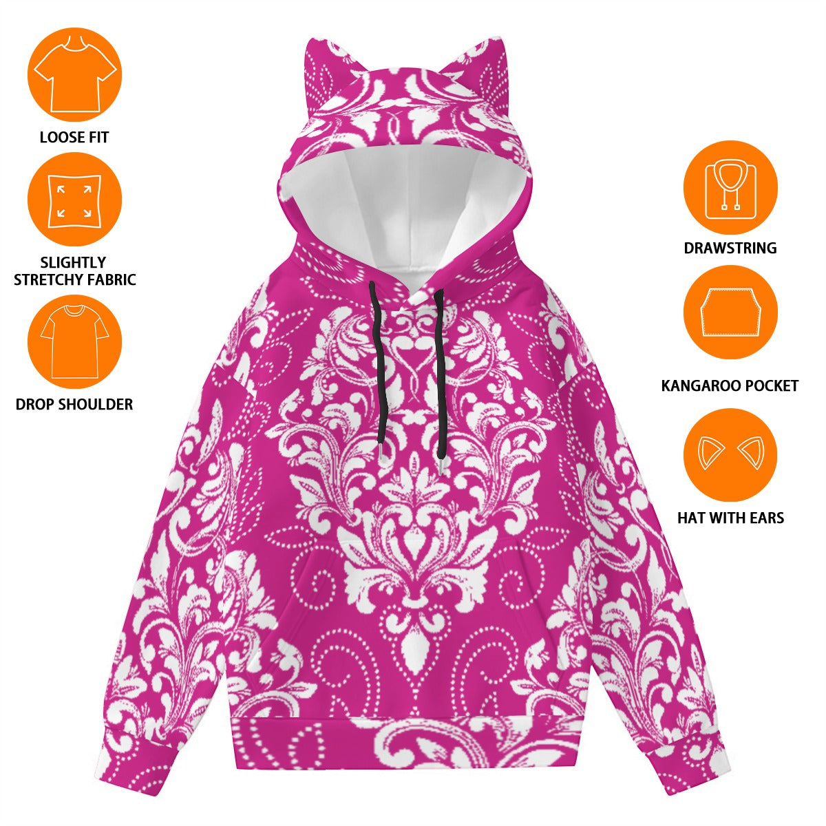 All-Over Print Women’s Hoodie With Decorative Ears