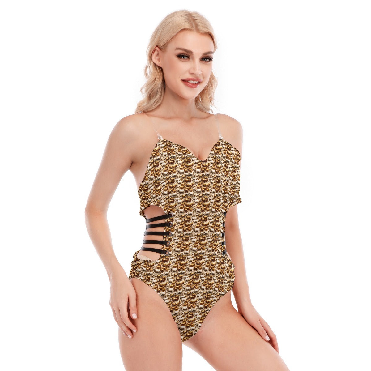 kokorepublic    Print Women's Tube Top Bodysuit With Side Black Straps
