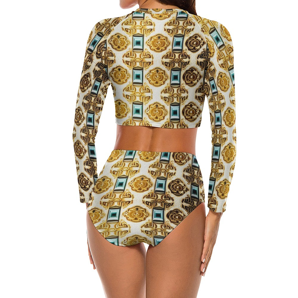 kokorepublic  Long Sleeve Crew Neck Ladies Bikini Swimsuit