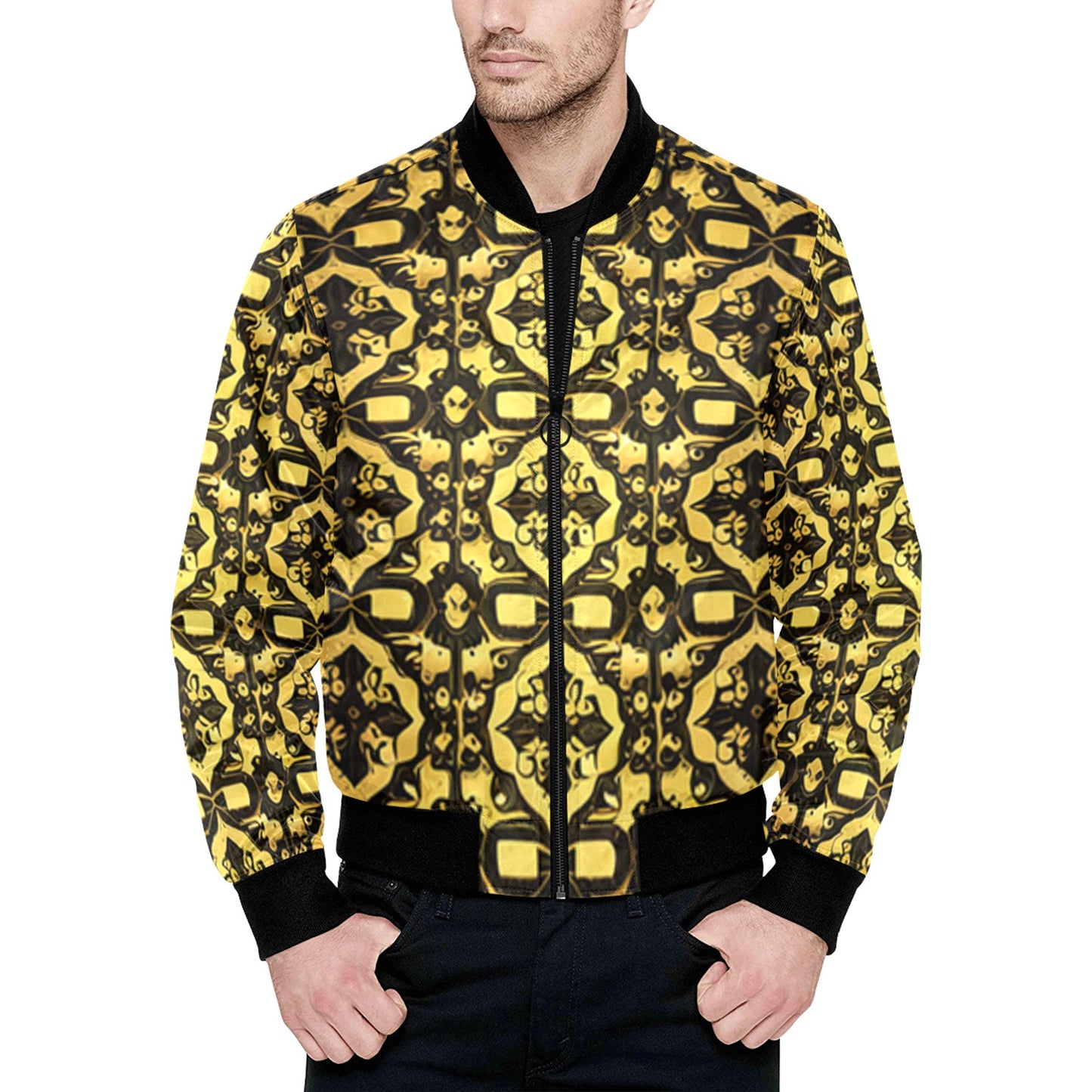 Kokorepublic Men's All Over Print Quilted Bomber Jacket(Model H33)