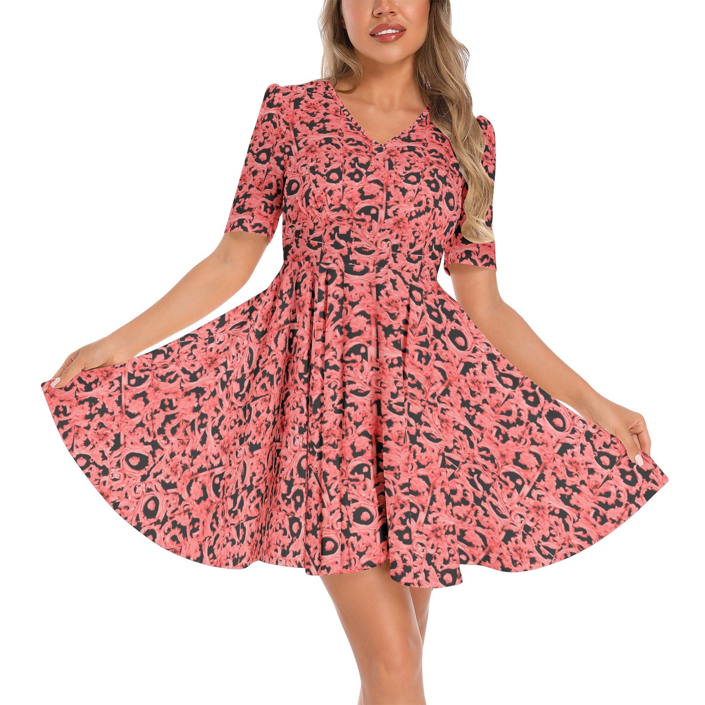 Kokorepublic Short Sleeve Ruched Bust Flared Hem Dress