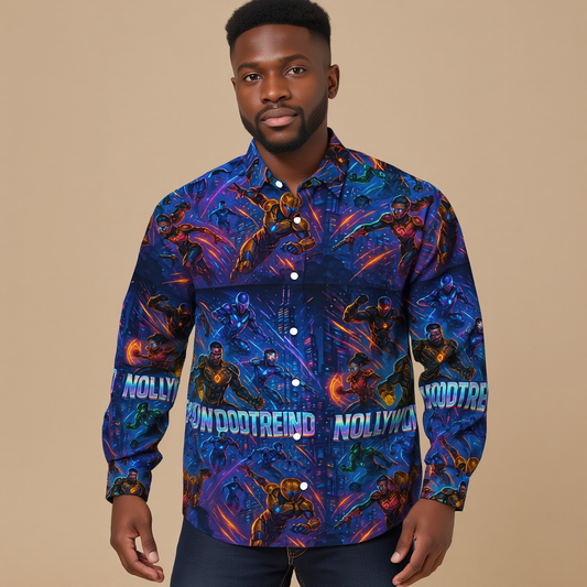 Nollywoodtrend Print Men's Slim Fit Long Sleeve Shirt