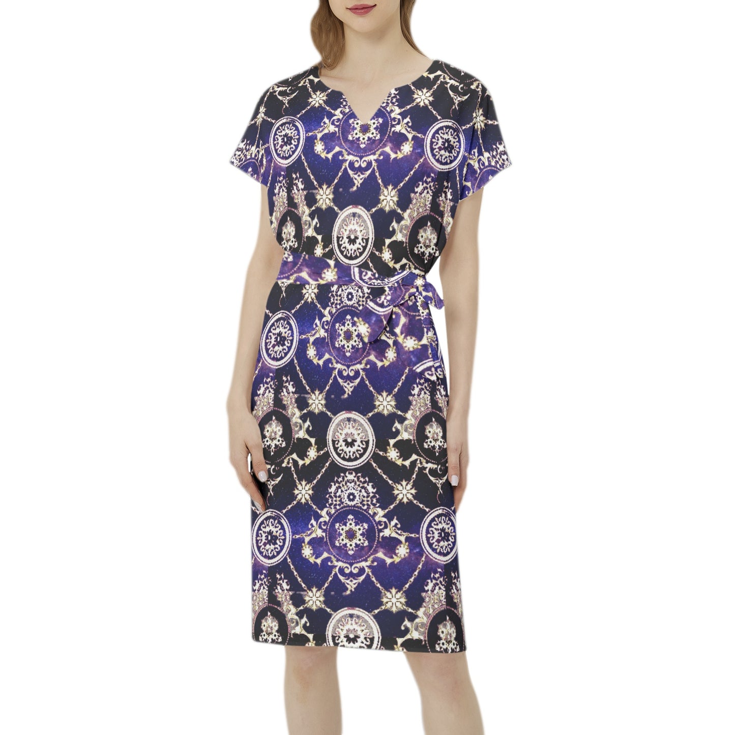 kokorepublic Betwing Seleeve Notch Neck Casual Dress with Belt