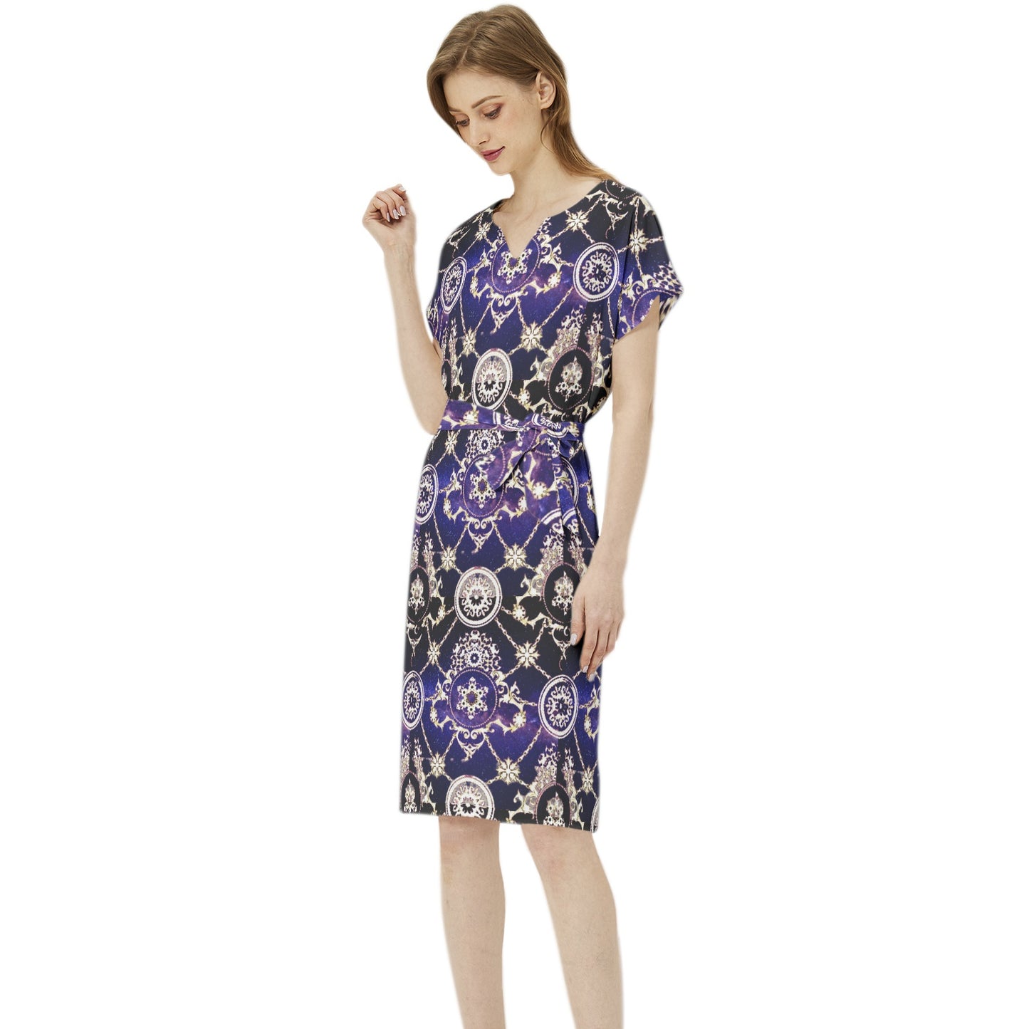 kokorepublic Betwing Seleeve Notch Neck Casual Dress with Belt