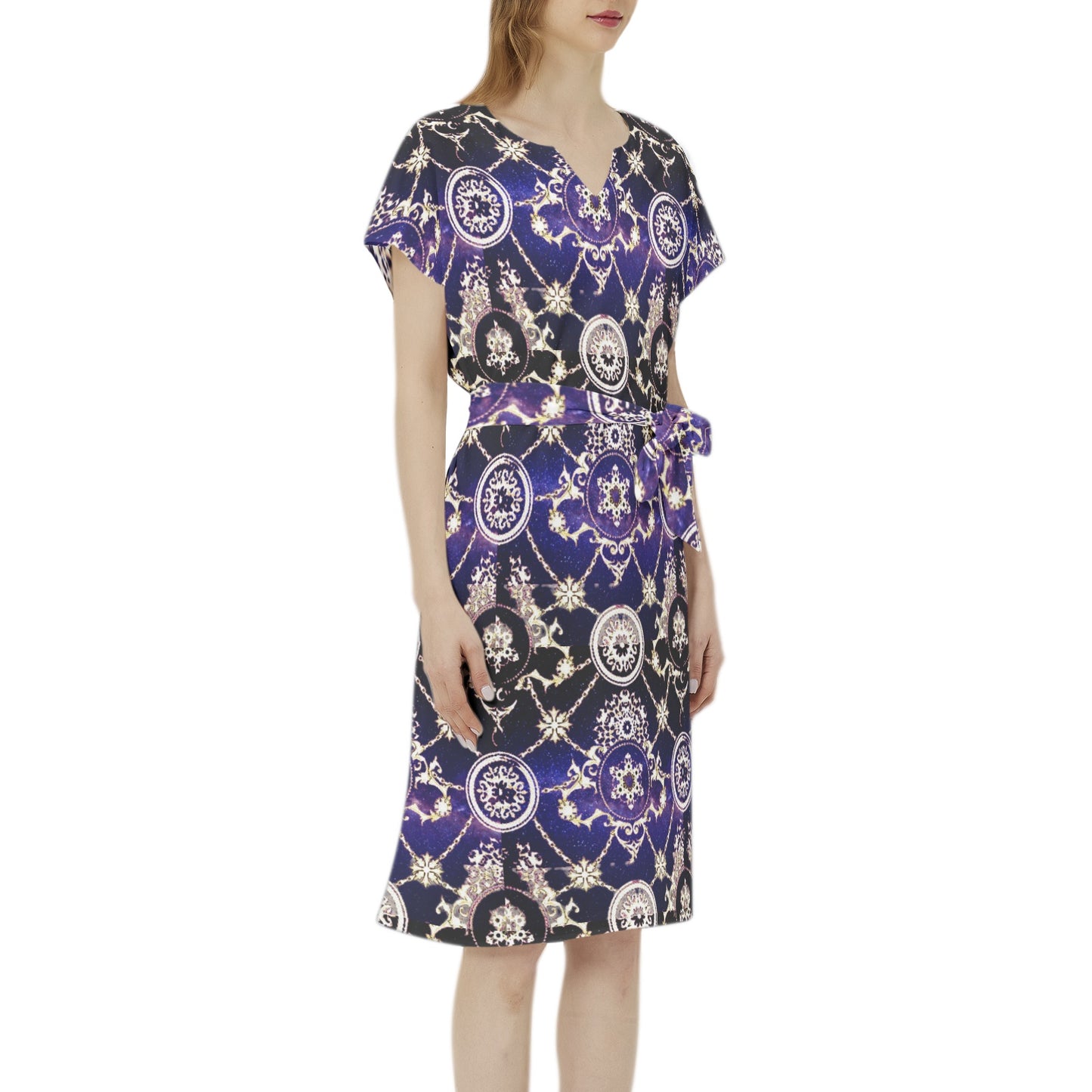 kokorepublic Betwing Seleeve Notch Neck Casual Dress with Belt