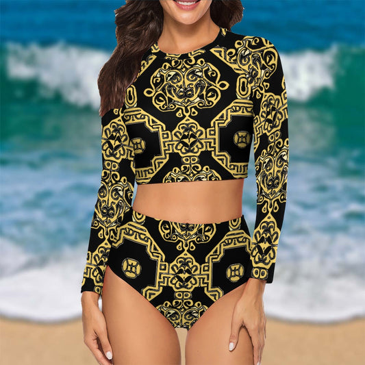 kokorepublic bLong Sleeve Crew Neck Ladies Bikini Swimsuit