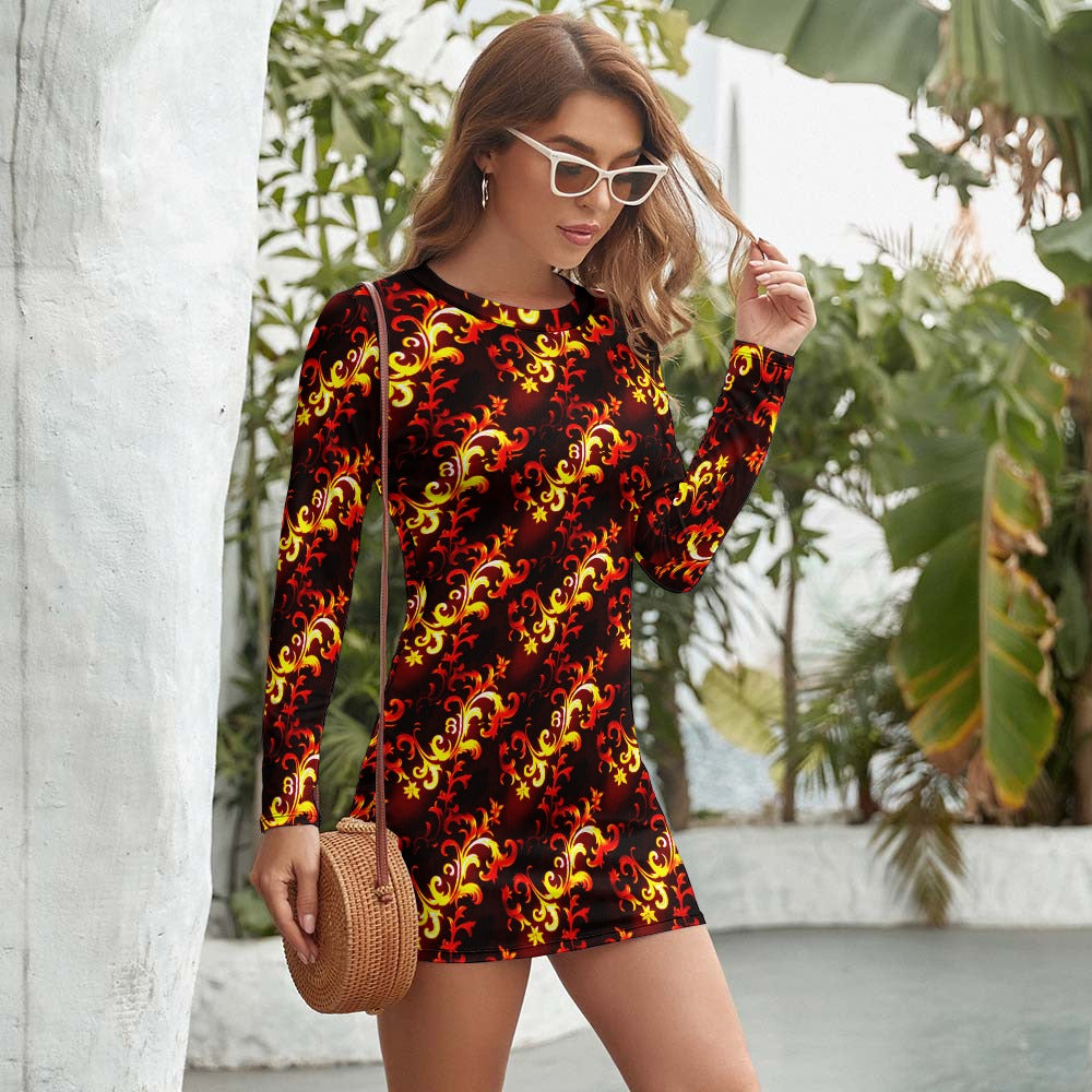 kokorepublic Women's Long Sleeve Round Neck Slim Dress