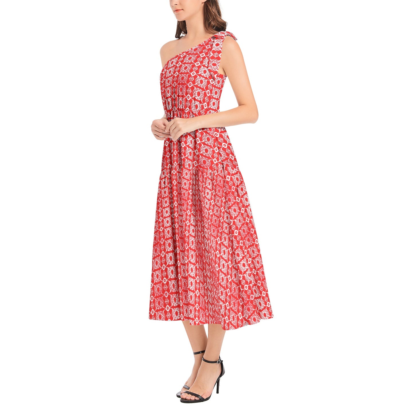 Ruffle Hem One Shoulder Midi Dress