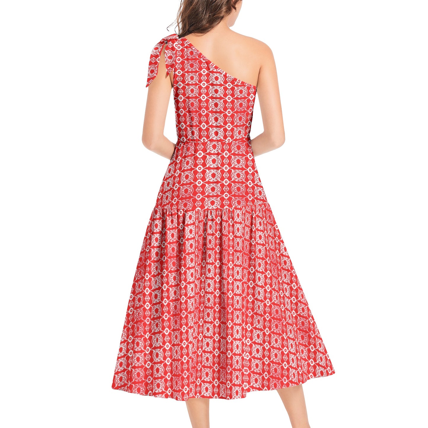 Ruffle Hem One Shoulder Midi Dress