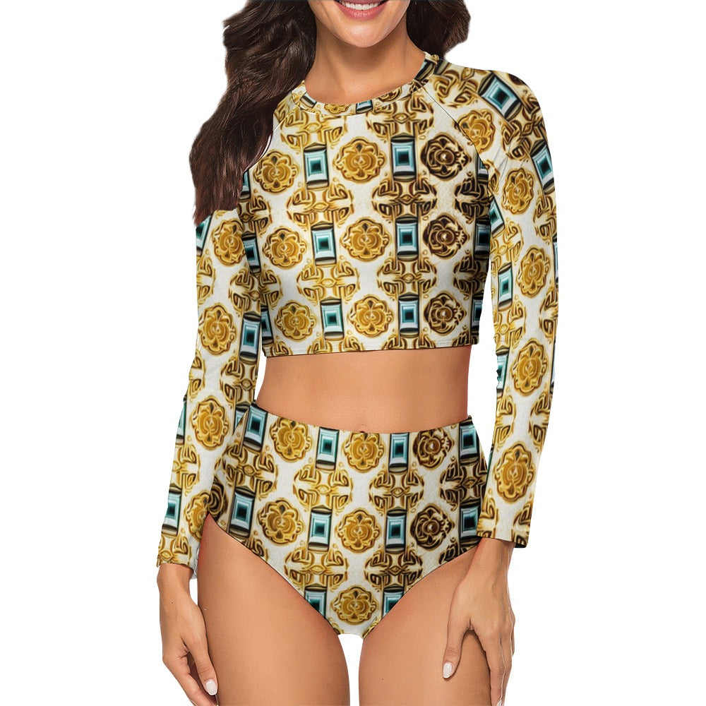 kokorepublic  Long Sleeve Crew Neck Ladies Bikini Swimsuit