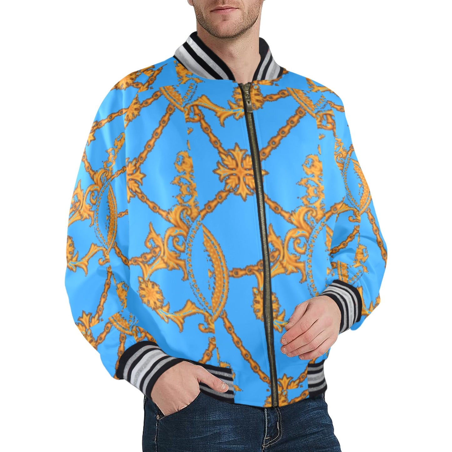 kokorepublic  New Men's Striped Trim Bomber Jacket