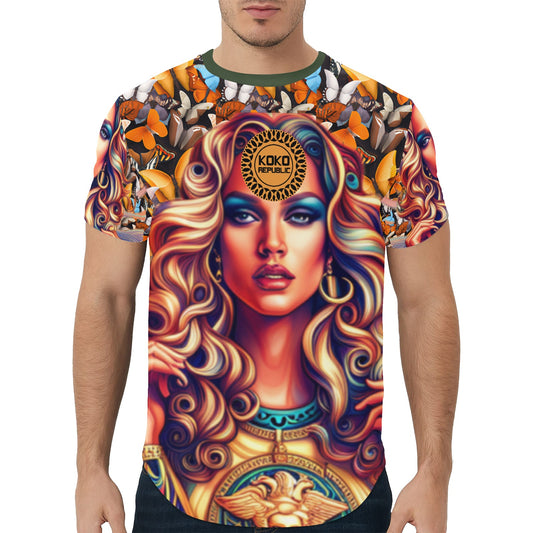 kokorepublic  Men's All Over Print Curved Hem T-Shirt (T76)