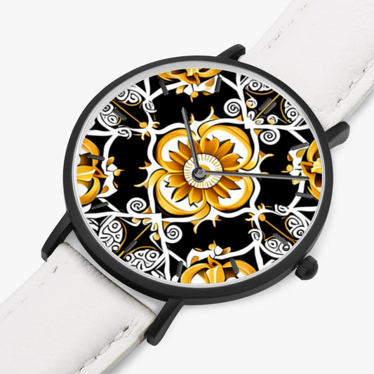 kokorepublic163. Hot Selling Ultra-Thin Leather Strap Quartz Watch (Black With Indicators)