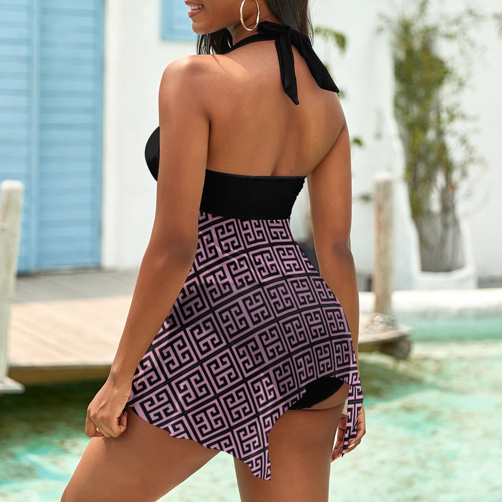 FullbreedCustom Black Leopard Print Split Skirt Swimsuit