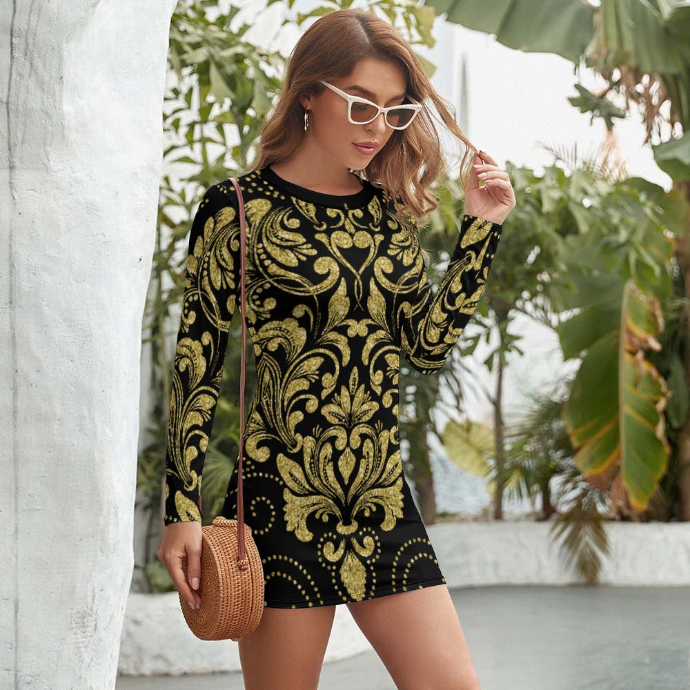 kokorepublic Women's Long Sleeve Round Neck Slim Dress