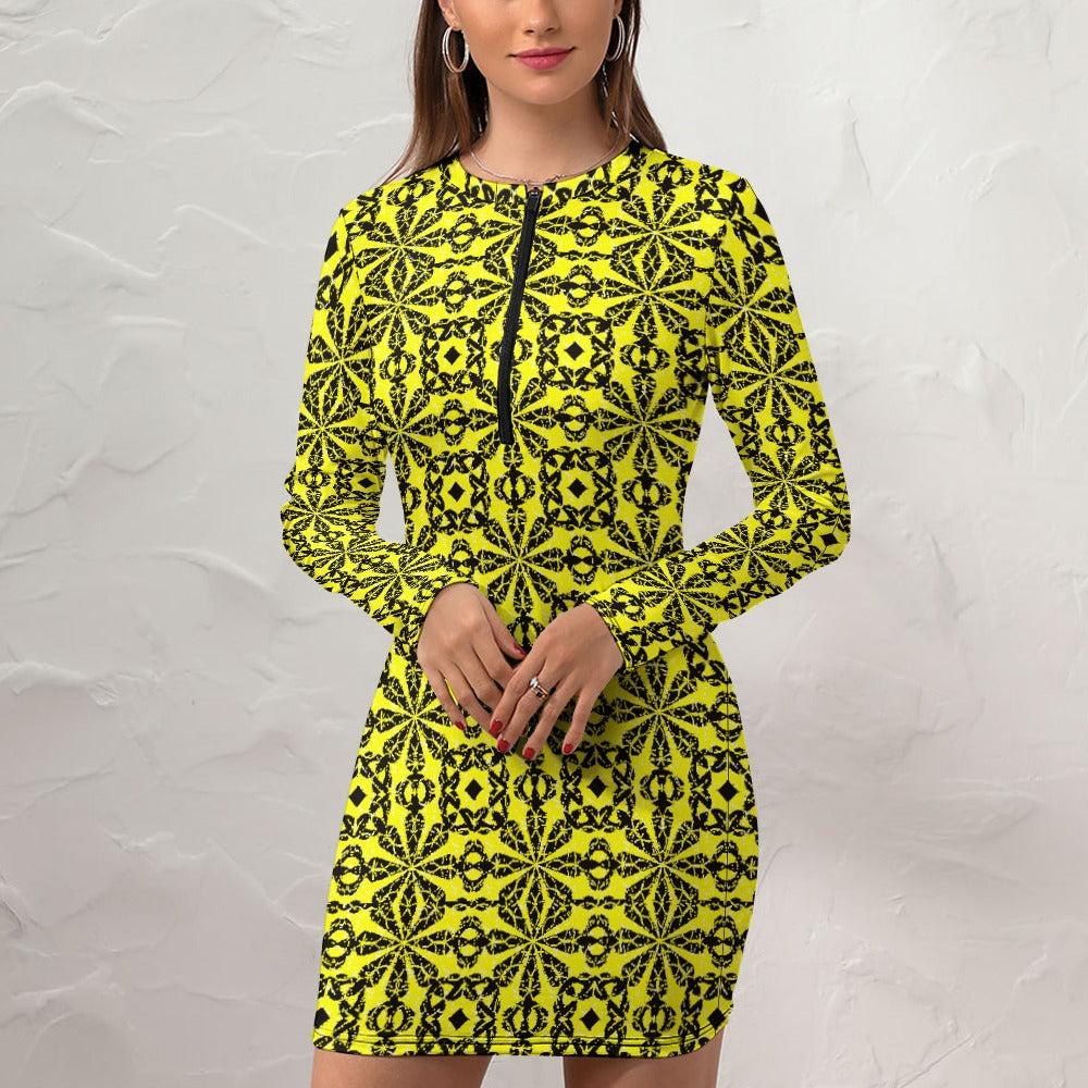 Kokorepublic Women's Zipper Long Sleeve Hip Dress