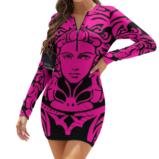 Kokorepublic Women's Zipper Long Sleeve Hip Dress