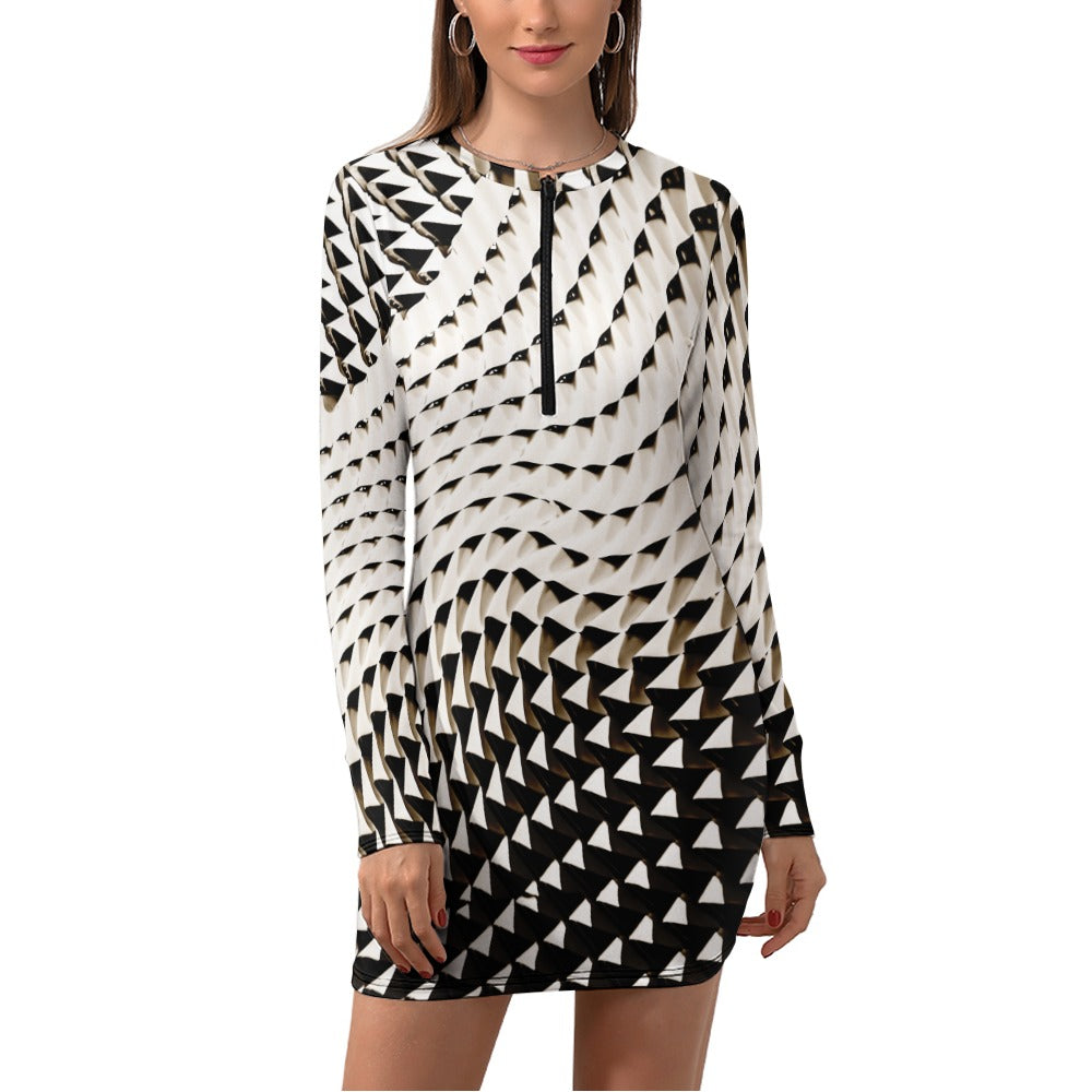 kokorepublic Women's Zipper Long Sleeve Hip Dress