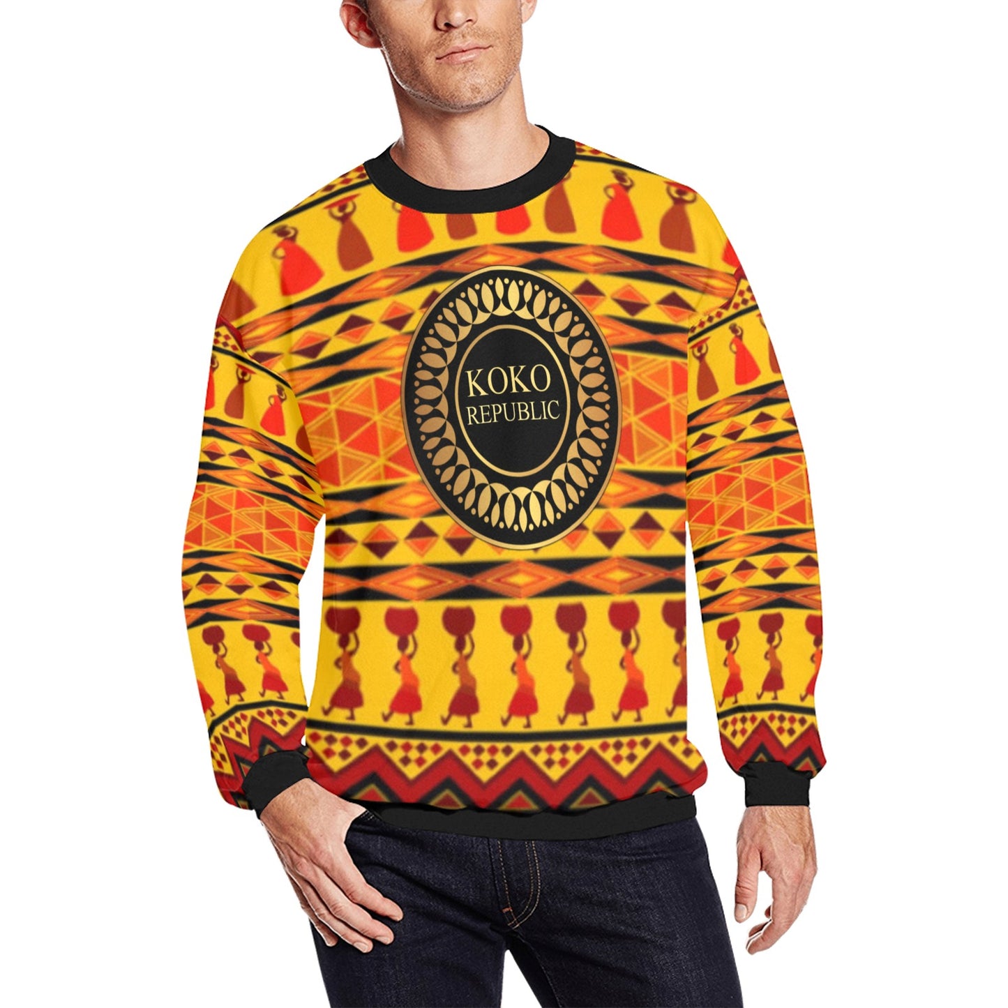 kokorepublic Men's All Over Print Fuzzy Sweatshirt (Model H18)