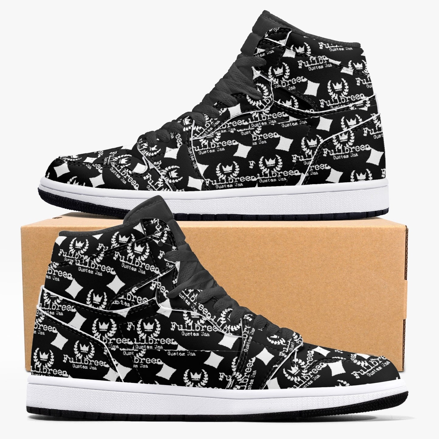 kokorepublic 352. AJ1 Black High-Top Leather Sneakers