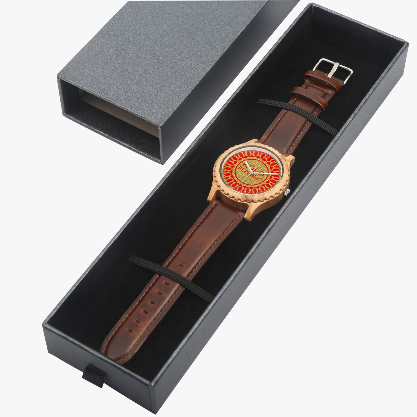 kokorepublic 205. Italian Olive Lumber Wooden Watch - Leather Strap