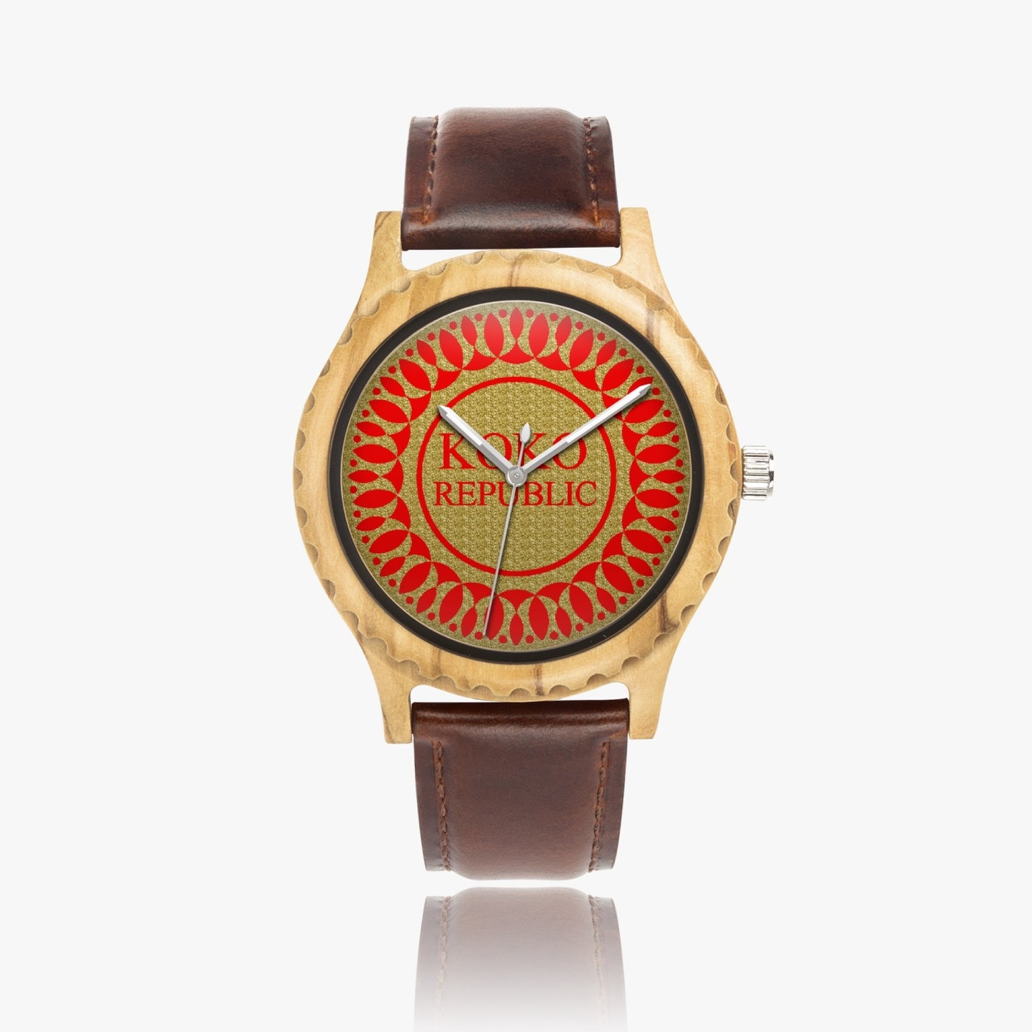 kokorepublic 205. Italian Olive Lumber Wooden Watch - Leather Strap