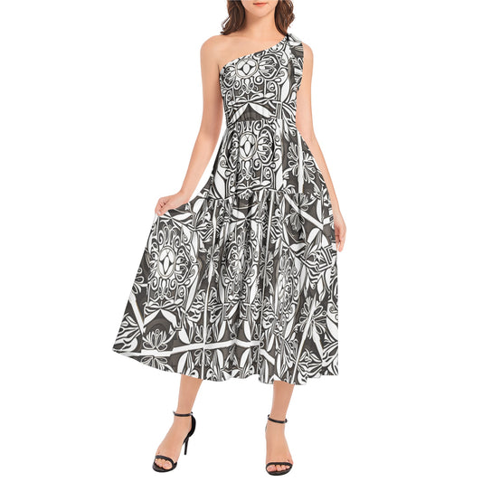 Ruffle Hem One Shoulder Midi Dress
