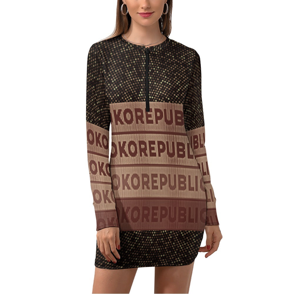 kokorepublic Women's Zipper Long Sleeve Hip Dress