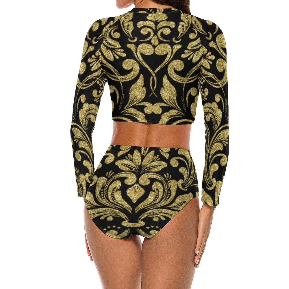 kokorepublic Long Sleeve Crew Neck Ladies Bikini Swimsuit