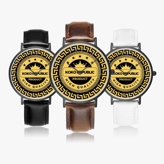 kokorepublic 160. Hot Selling Ultra-Thin Leather Strap Quartz Watch (Black)