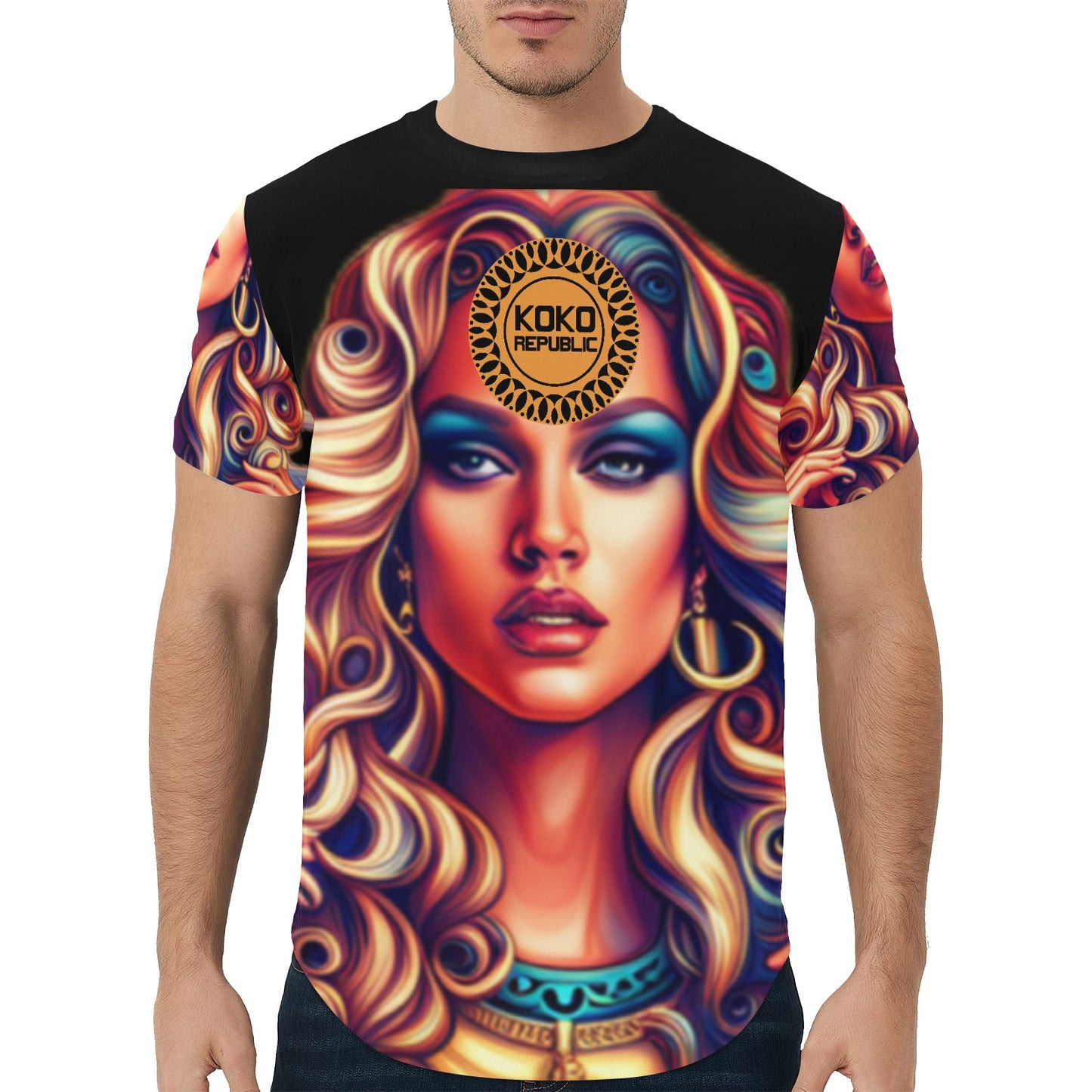 Kokorepublic Men's All Over Print Curved Hem T-Shirt (T76)