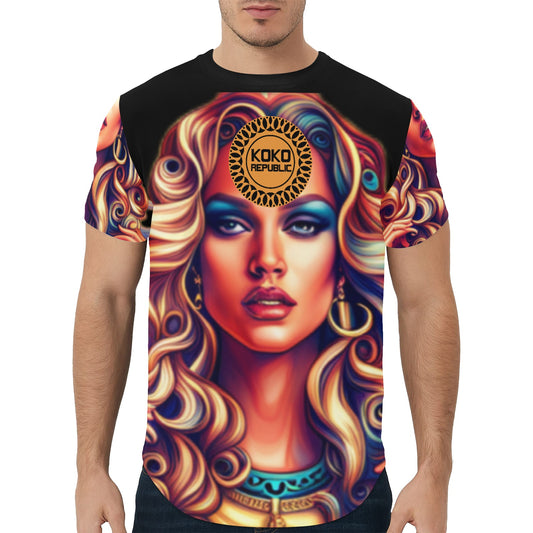 Kokorepublic Men's All Over Print Curved Hem T-Shirt (T76)