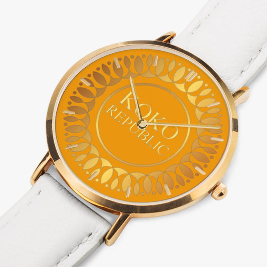 kokorepublic 164. Hot Selling Ultra-Thin Leather Strap Quartz Watch (Rose Gold With Indicators)