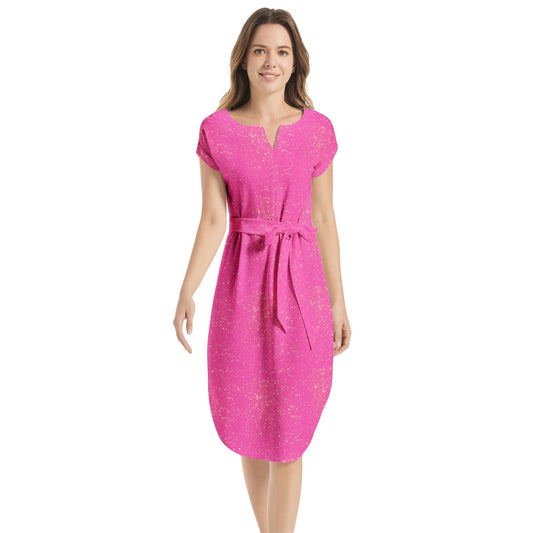 Kokorepublic   Notched Neck Belted Dress