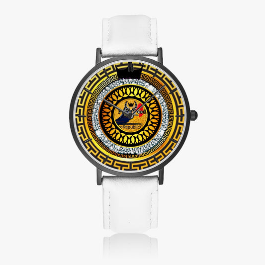 kokorepublic 163. Hot Selling Ultra-Thin Leather Strap Quartz Watch (Black With Indicators)