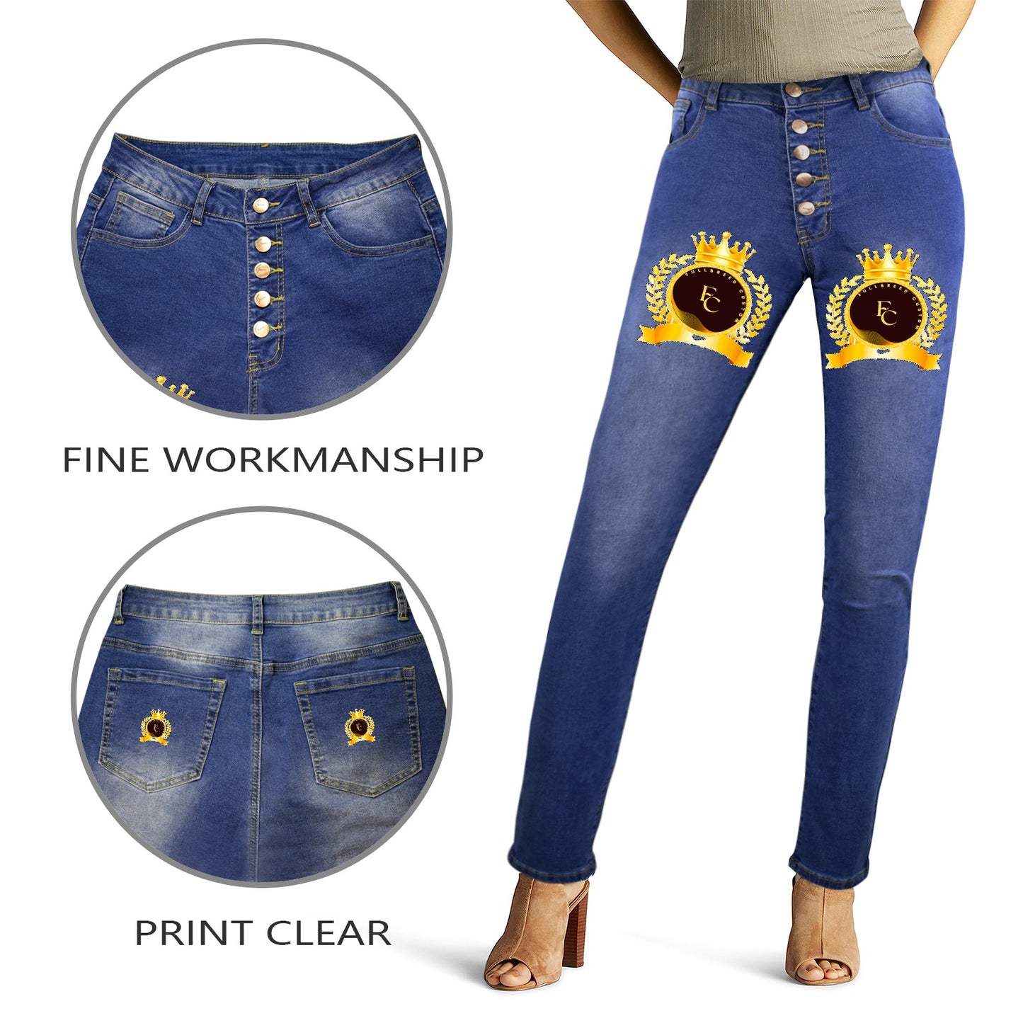 kokorepublic Women's Jeans (Front&Back Printing)