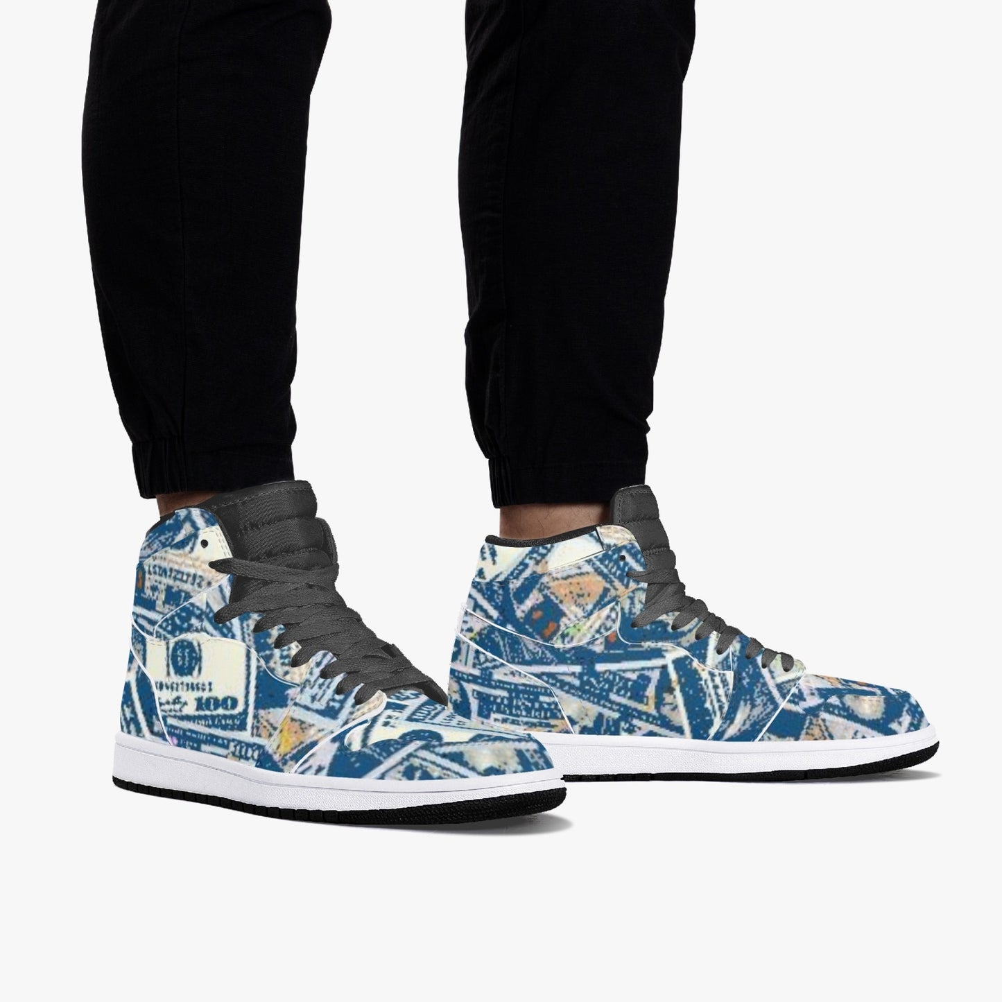 352. AJ1 Black High-Top Leather Sneakers